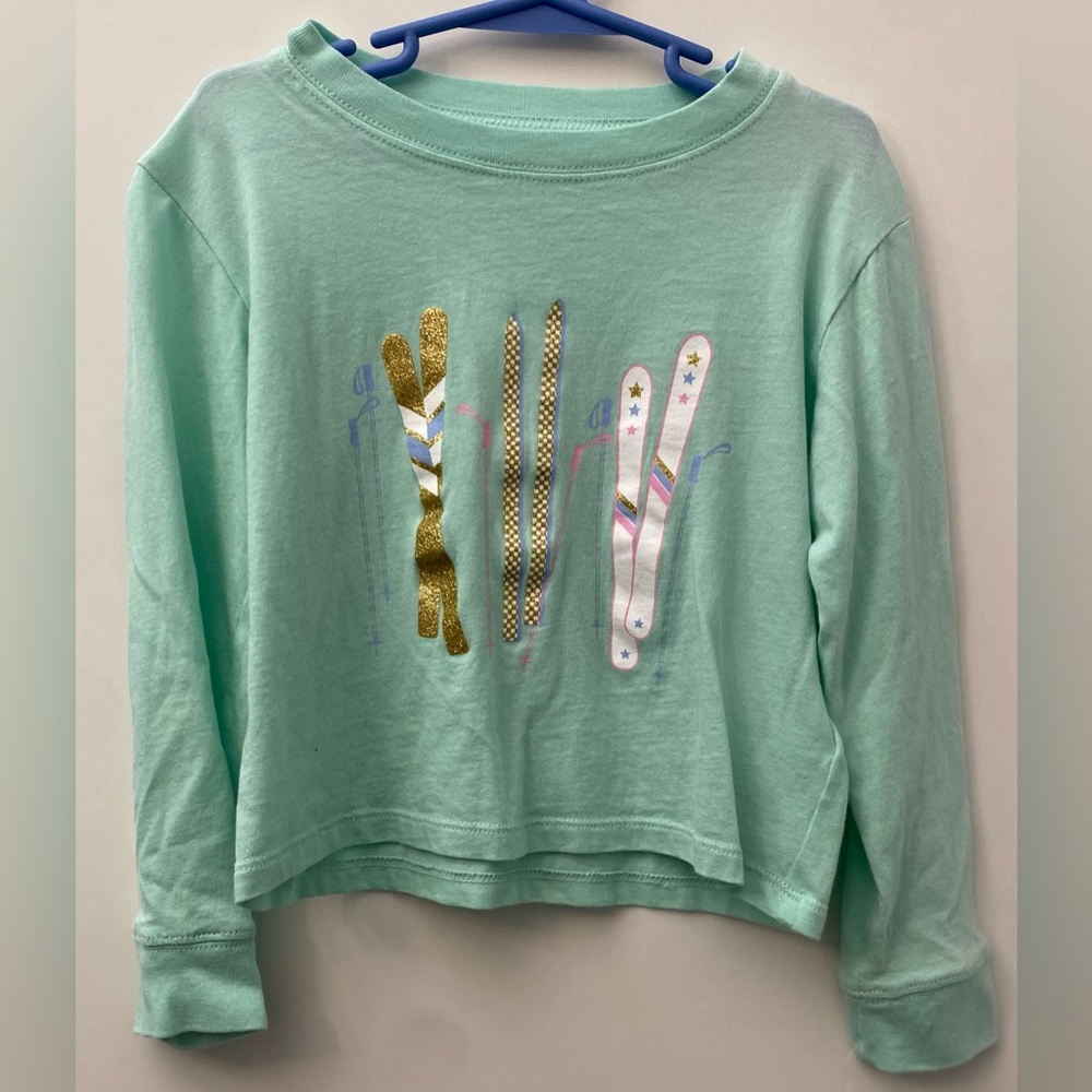 Crewcuts Mint Long Sleeve Tee with Ski Design